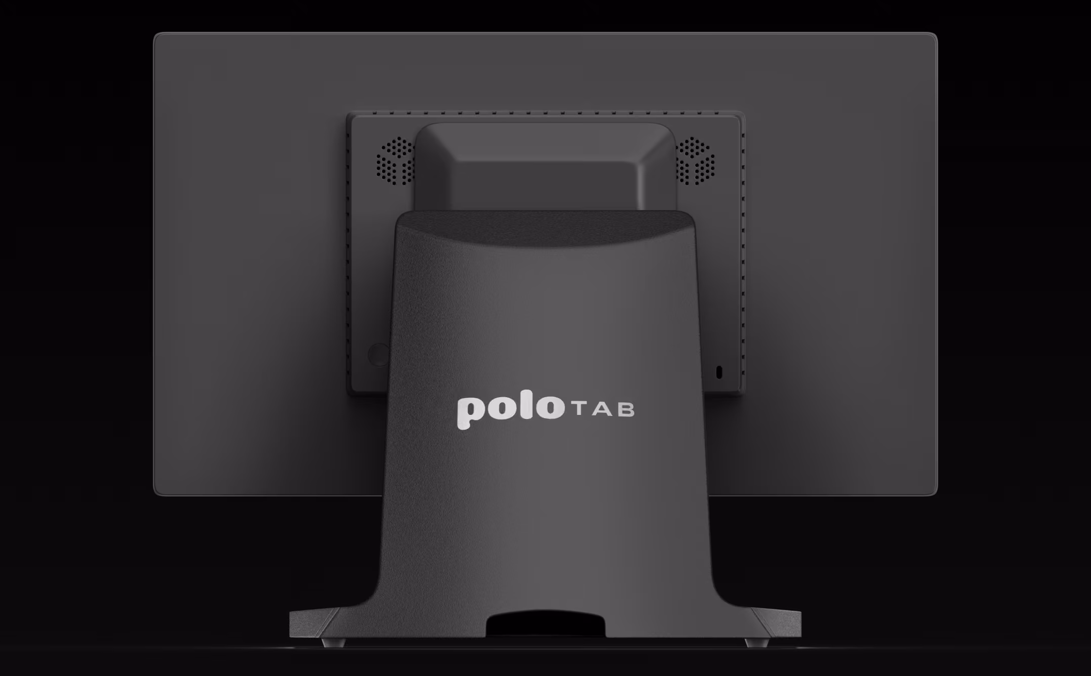 Vista frontal del dispositivo tablet PoloTab mostrando la arquitectura del hardware